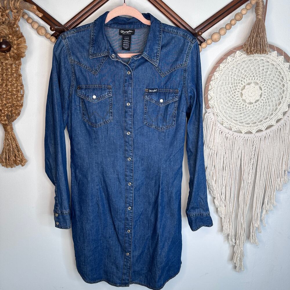 Wrangler Retro Long Sleeve Pearl Snape Denim Shirt Dress